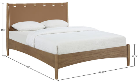 Faye Brown Vegan Leather Headboard And Wood King Bed, 1 Piece (Style 2)