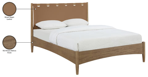 Faye Brown Vegan Leather Headboard And Wood King Bed, 1 Piece (Style 2)
