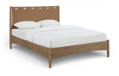 Faye Brown Vegan Leather Headboard And Wood King Bed, 1 Piece (Style 2)