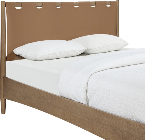 Faye Brown Vegan Leather Headboard And Wood King Bed, 1 Piece (Style 2)