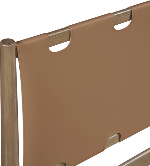 Faye Brown Vegan Leather Headboard And Wood King Bed, 1 Piece (Style 2)