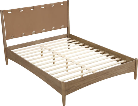 Faye Brown Vegan Leather Headboard And Wood King Bed, 1 Piece (Style 2)