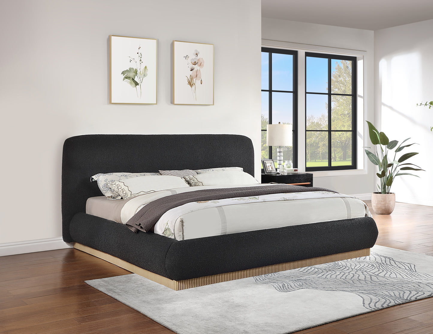 hendrix black boucle fabric king bed