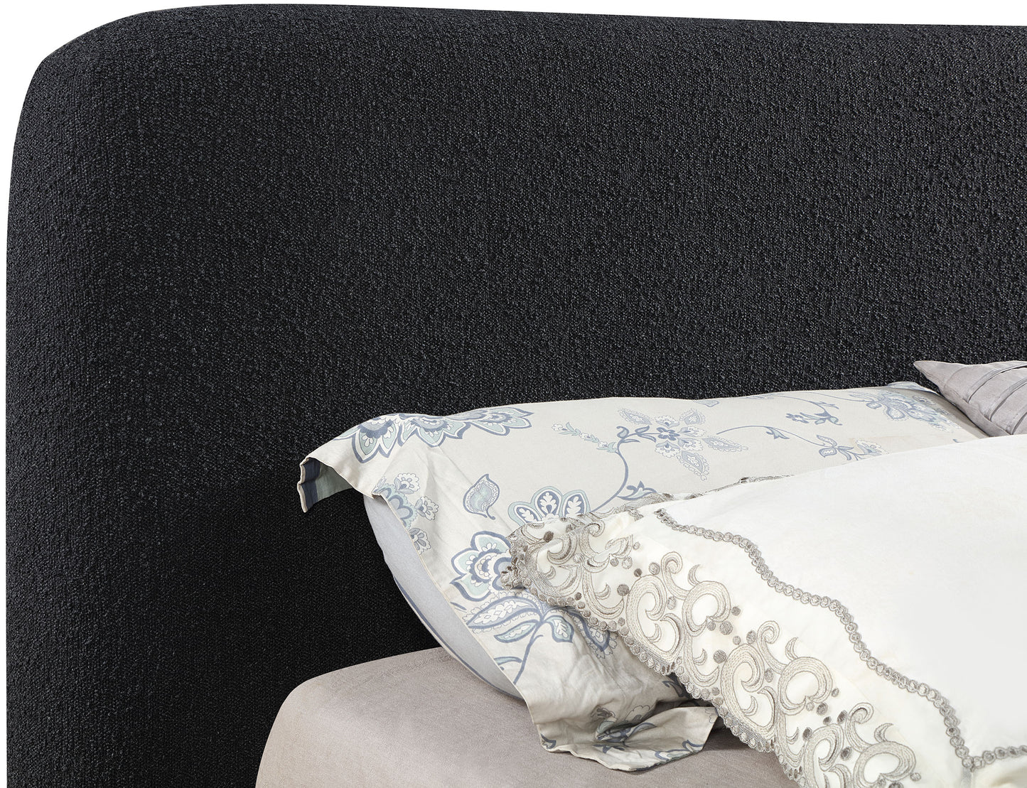 hendrix black boucle fabric king bed