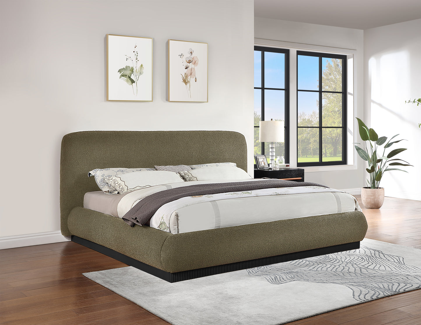 hendrix olive boucle fabric king bed