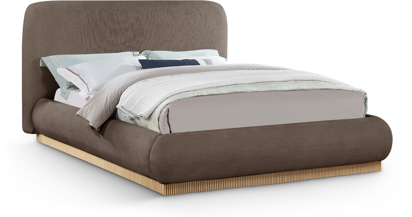 hendrix brown linen textured fabric king bed