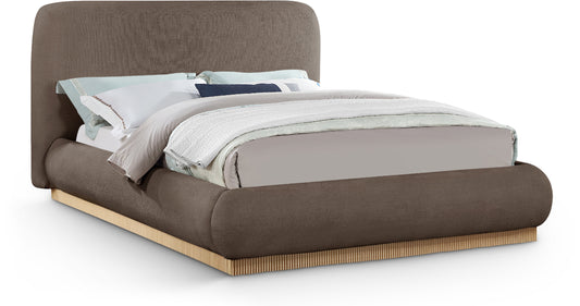 Hendrix Brown Linen Textured Fabric King Bed