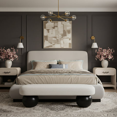 Noelle Grey Linen Textured Fabric Upholstered King Bed, 1 Piece