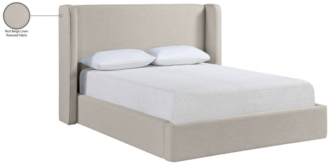 Sloane Beige Linen Textured Fabric Upholstered King Bed, 1 Piece