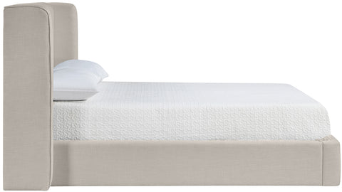 Sloane Beige Linen Textured Fabric Upholstered King Bed, 1 Piece