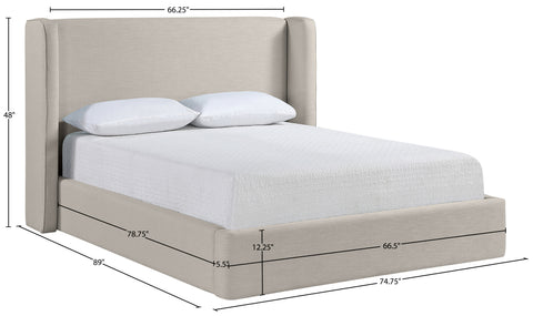 Sloane Beige Linen Textured Fabric Upholstered Queen Bed, 1 Piece