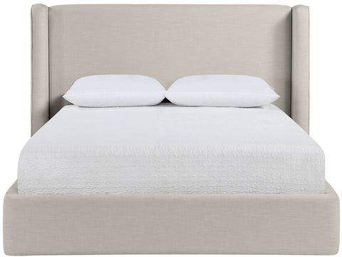 Sloane Beige Linen Textured Fabric Upholstered Queen Bed, 1 Piece