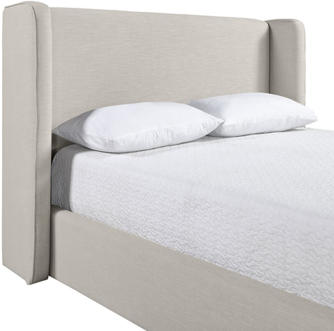 Sloane Beige Linen Textured Fabric Upholstered Queen Bed, 1 Piece