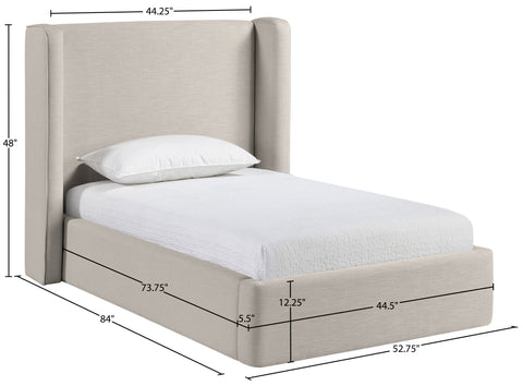 Sloane Beige Linen Textured Fabric Upholstered Twin Bed, 1 Piece