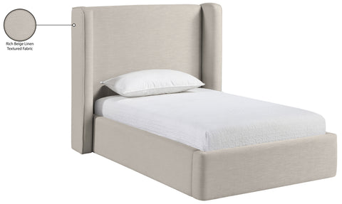 Sloane Beige Linen Textured Fabric Upholstered Twin Bed, 1 Piece