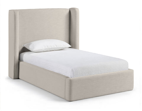 Sloane Beige Linen Textured Fabric Upholstered Twin Bed, 1 Piece