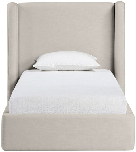 Sloane Beige Linen Textured Fabric Upholstered Twin Bed, 1 Piece