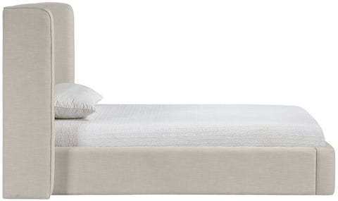 Sloane Beige Linen Textured Fabric Upholstered Twin Bed, 1 Piece
