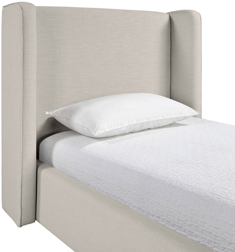 Sloane Beige Linen Textured Fabric Upholstered Twin Bed, 1 Piece