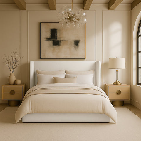 Sloane Cream Linen Textured Fabric Upholstered King Bed, 1 Piece (Style 3)
