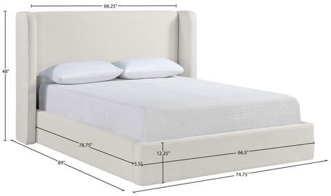 Sloane Cream Linen Textured Fabric Upholstered Queen Bed, 1 Piece (Style 3)