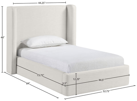 Sloane Cream Linen Textured Fabric Upholstered Twin Bed, 1 Piece (Style 3)