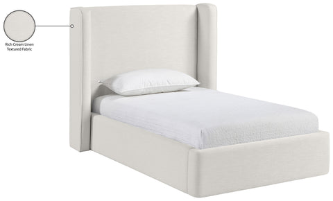 Sloane Cream Linen Textured Fabric Upholstered Twin Bed, 1 Piece (Style 3)