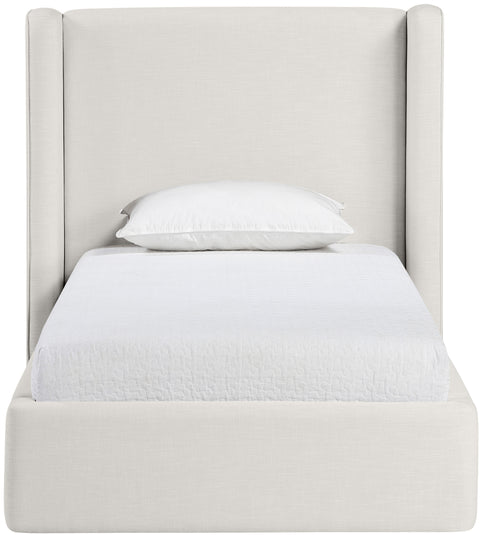 Sloane Cream Linen Textured Fabric Upholstered Twin Bed, 1 Piece (Style 3)