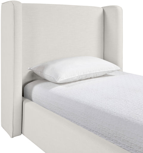 Sloane Cream Linen Textured Fabric Upholstered Twin Bed, 1 Piece (Style 3)