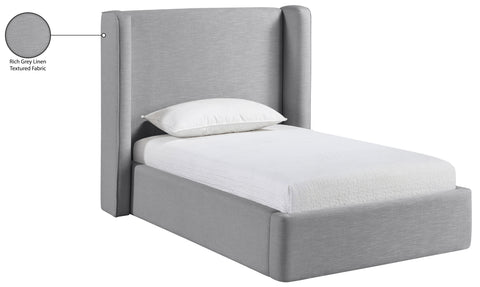 Sloane Grey Linen Textured Fabric Upholstered Twin Bed, 1 Piece