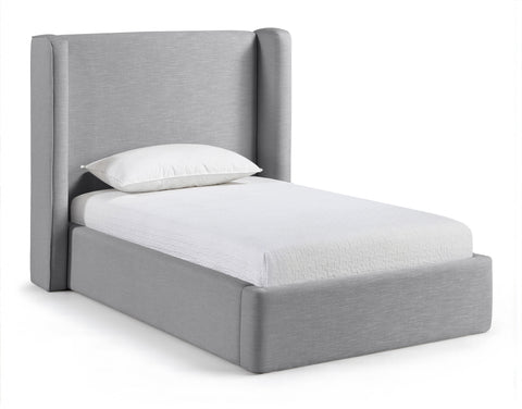 Sloane Grey Linen Textured Fabric Upholstered Twin Bed, 1 Piece
