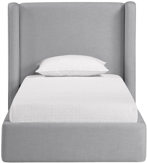 Sloane Grey Linen Textured Fabric Upholstered Twin Bed, 1 Piece