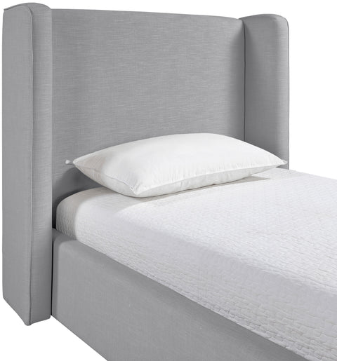 Sloane Grey Linen Textured Fabric Upholstered Twin Bed, 1 Piece