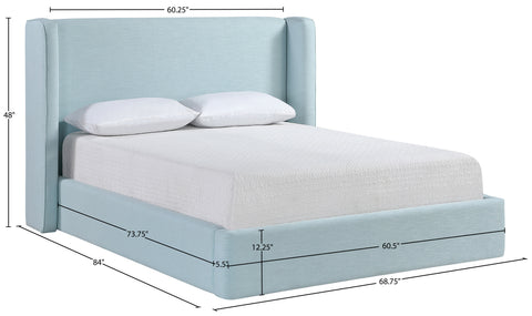 Sloane Light Blue Linen Textured Fabric Upholstered Full Bed, 1 Piece