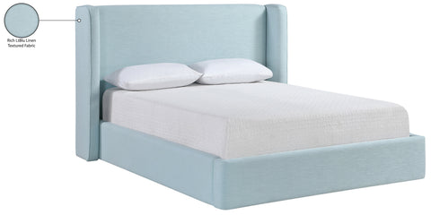 Sloane Light Blue Linen Textured Fabric Upholstered King Bed, 1 Piece