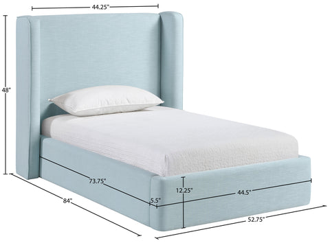 Sloane Light Blue Linen Textured Fabric Upholstered Twin Bed, 1 Piece