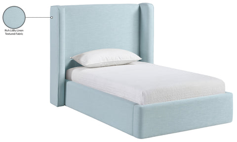 Sloane Light Blue Linen Textured Fabric Upholstered Twin Bed, 1 Piece