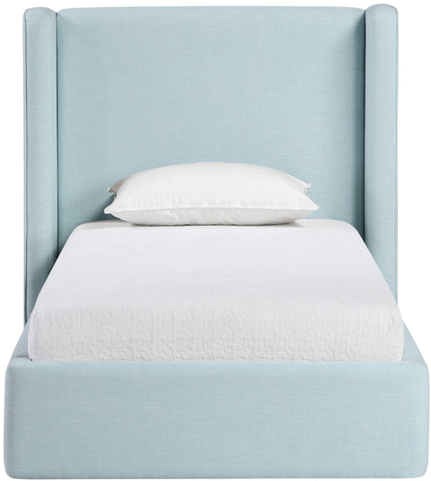 Sloane Light Blue Linen Textured Fabric Upholstered Twin Bed, 1 Piece