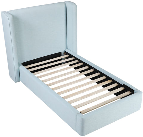 Sloane Light Blue Linen Textured Fabric Upholstered Twin Bed, 1 Piece