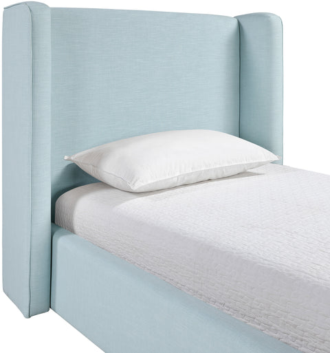 Sloane Light Blue Linen Textured Fabric Upholstered Twin Bed, 1 Piece