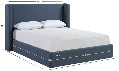 Sloane Navy Linen Textured Fabric Upholstered King Bed, 1 Piece