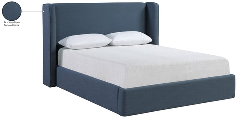 Sloane Navy Linen Textured Fabric Upholstered King Bed, 1 Piece