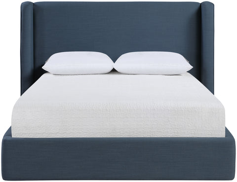 Sloane Navy Linen Textured Fabric Upholstered King Bed, 1 Piece