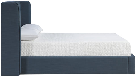 Sloane Navy Linen Textured Fabric Upholstered King Bed, 1 Piece
