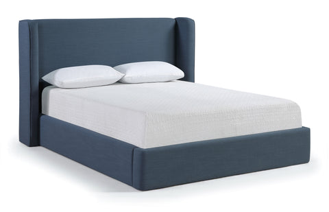 Sloane Navy Linen Textured Fabric Upholstered Queen Bed, 1 Piece