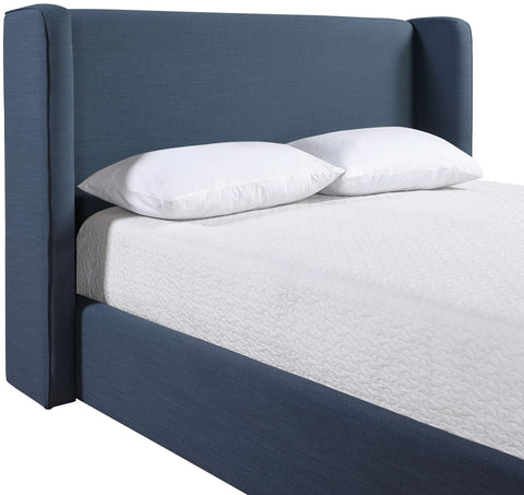 Sloane Navy Linen Textured Fabric Upholstered Queen Bed, 1 Piece