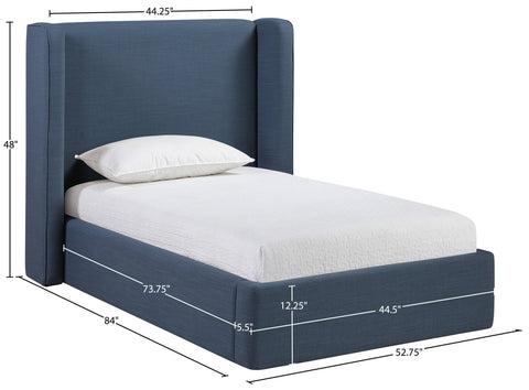 Sloane Navy Linen Textured Fabric Upholstered Twin Bed, 1 Piece