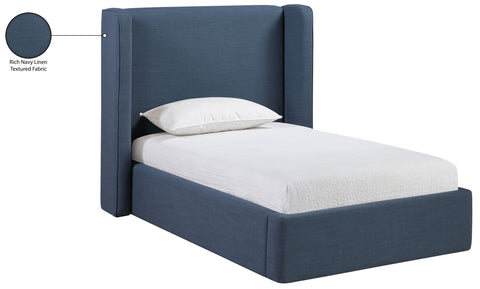 Sloane Navy Linen Textured Fabric Upholstered Twin Bed, 1 Piece