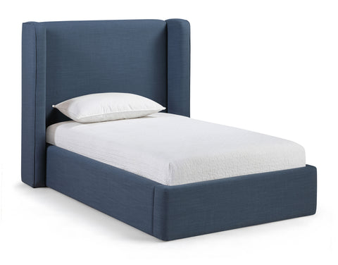 Sloane Navy Linen Textured Fabric Upholstered Twin Bed, 1 Piece