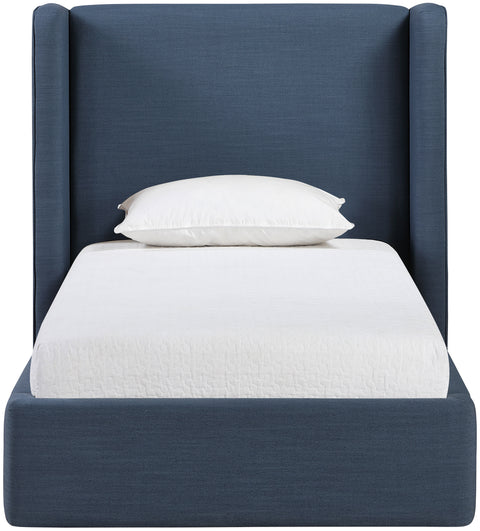 Sloane Navy Linen Textured Fabric Upholstered Twin Bed, 1 Piece